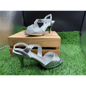Touch Ups- Open Toe Heels- Silver/Glitter- Size 9W